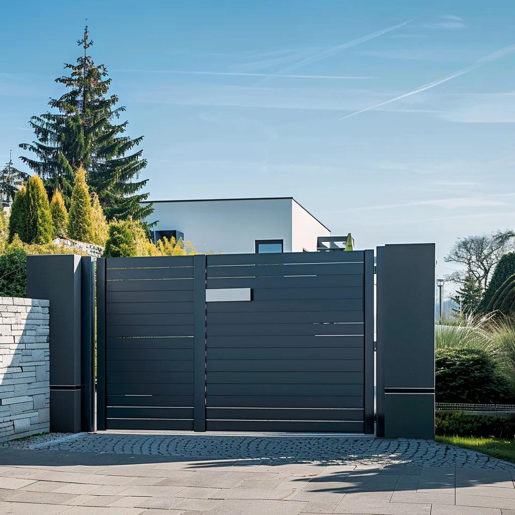 Modern aluminium gate in a residential setting, highlighting durability and design