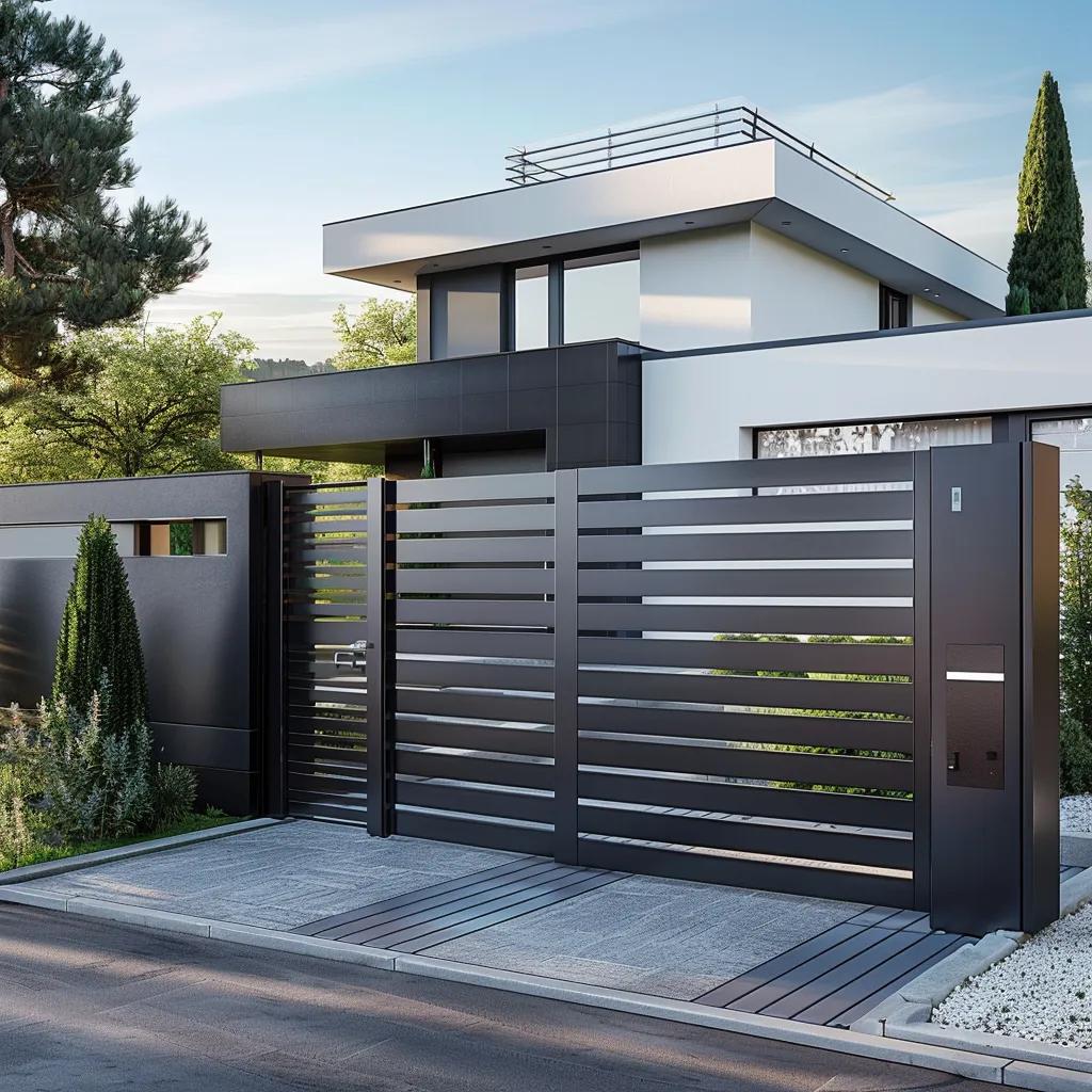 Modern aluminium gate at a stylish home entrance, highlighting durability and design