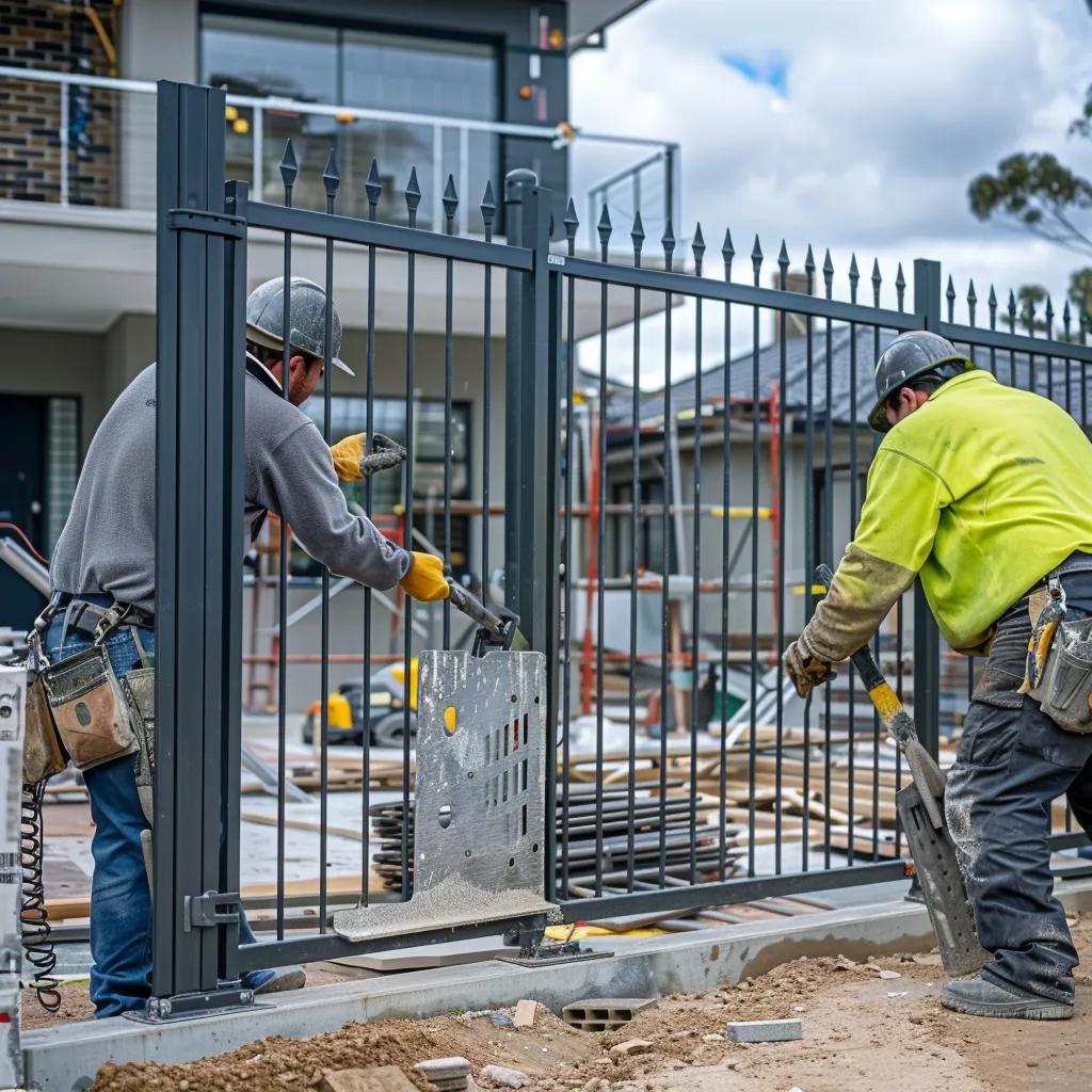 Professional team installing an aluminium gate, highlighting the installation process and tools used