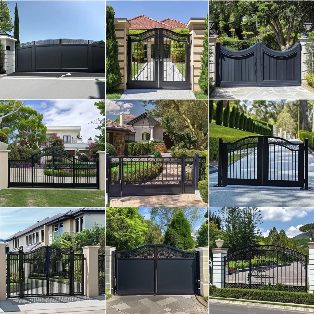 Diverse gate types for different properties, showcasing swing, sliding, and bi-folding gates