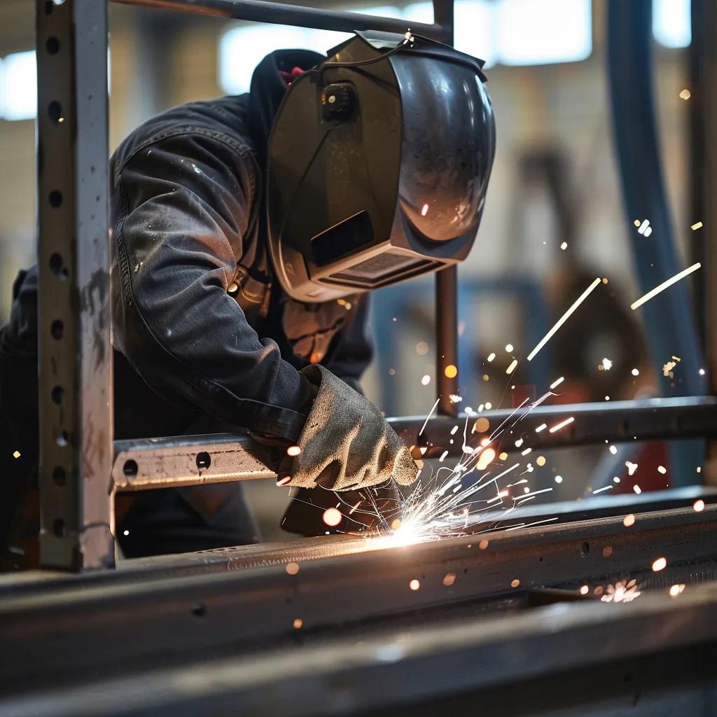 Welder using TIG welding technique on aluminium gate frames
