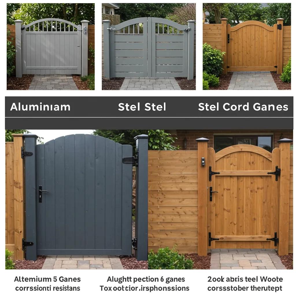 Comparison of aluminium, steel, and wood gates highlighting their distinct features