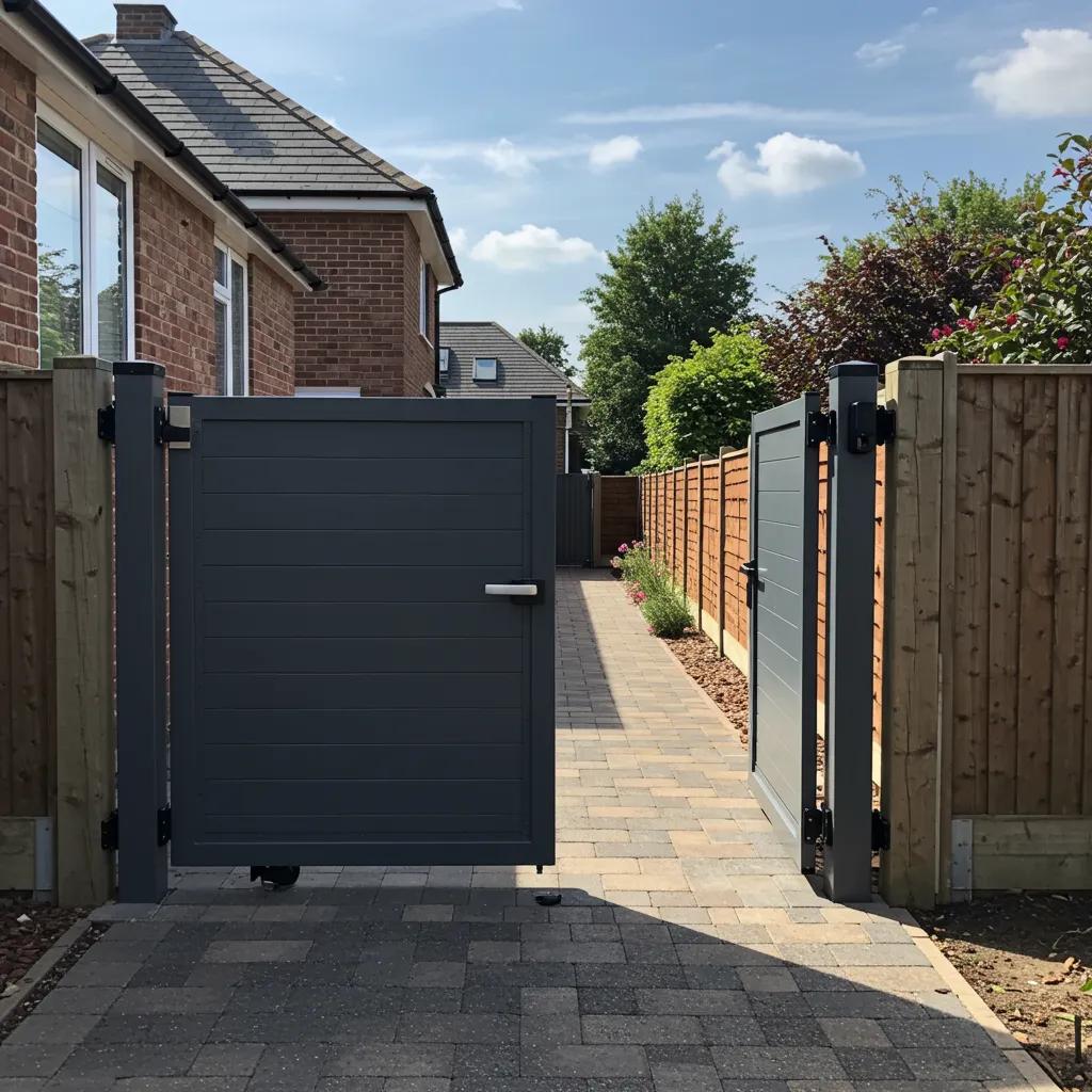 Modern aluminium gate at a stylish UK home, showcasing durability and design